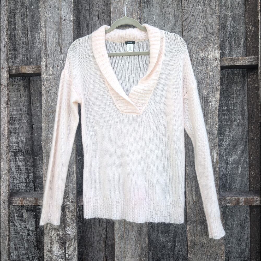 J. Crew Mohair Wool Blend V Neck Loose Weave Sweater Women's Med Pearl Pink